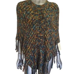 NWT 167B. etc. Crocheted Multicolor Knit Poncho - One Size